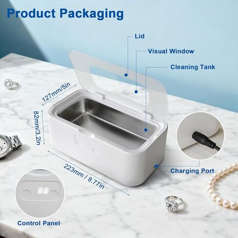 Ultrasonic Jewelry Cleaner – 49kHz 40W Professional Sonic Cleaner, 27oz 304 Stainless Steel Tank, 5 Modes Digital Timer, Ultra-Quiet for Eyeglasses, Watches, Dentures & Rings in Kuwait