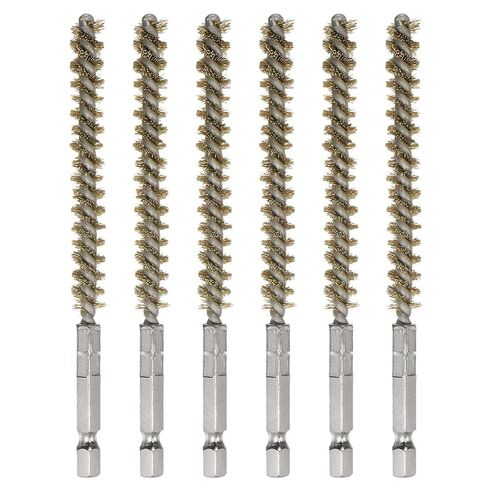 HARFINGTON 6Pcs Brass Bore Brush 20mm Dia 4.5" Long Cleaning Twisted Wire Brush with Handle 1/4" Hex Shank for Tubes Ports Bearings, Yellow in Saudi Arabia