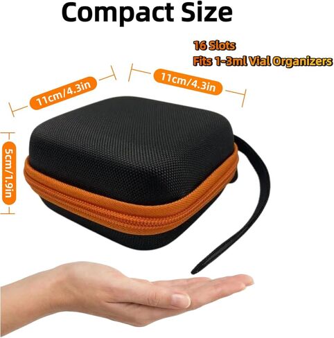 16 Slot Peptide Vial Case for Fridge - Small Insulin Vial Organizer Storage for 1-3ml Vials, GLP-1, Peptides, Hard Shell Travel Case with Hand Strap, Black with Orange Zipper in Saudi Arabia