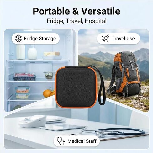 16 Slot Peptide Vial Case for Fridge - Small Insulin Vial Organizer Storage for 1-3ml Vials, GLP-1, Peptides, Hard Shell Travel Case with Hand Strap, Black with Orange Zipper in Saudi Arabia