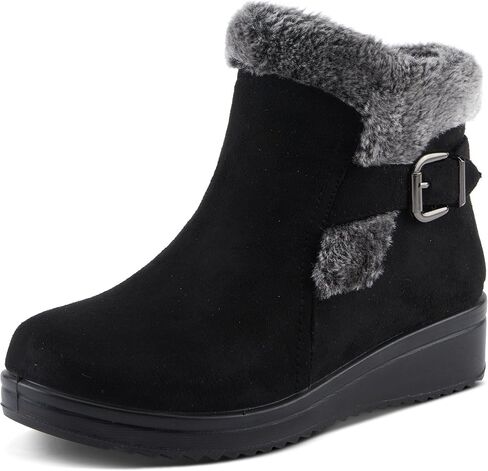 Flexus Santuzza Women Women Waterproof Microsuede Bootie مع فرو فو ، نعل مرن ، مشبك مزخرف ، وإغلاق السوستة-راحة الطقس الصديقة والباردة in Saudi Arabia