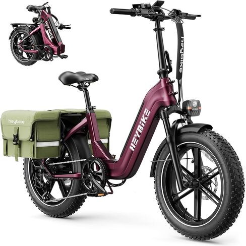 دراجة كهربائية قابلة للطي بإطار سميك مقاس 20 بوصة × 4.0 بوصة من Heybike للبالغين، محرك ذروة 1200 وات/1800 وات، 28/32 ميل في الساعة، نطاق يصل إلى 55/90 ميل، بطارية قابلة للإزالة معتمدة من UL2849 لدراجة Commute Beach Mountain Snow E in Kuwait