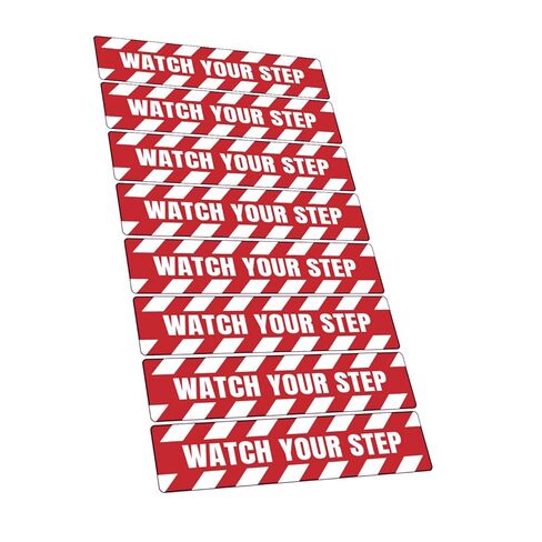 4 Pack - Watch Your Step Floor Decals Stickers 4 x 18 Inch Warning Sticker Adhesive Tape Anti Slip Abrasive Tape for Workplace Safety Wet Floor Caution - Color Options (Watch Your Step, Red White) in Kuwait