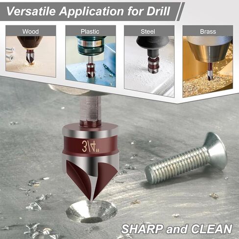 5PCS Countersink Drill Bit Set, 82 Degree HSS Counter Sink Drill Bit for Wood, Metal, Plastic, 1/4"-3/4" with 1/4" Hex Shank Countersink Bit Set in Saudi Arabia