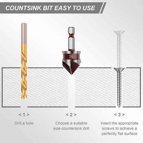 5PCS Countersink Drill Bit Set, 82 Degree HSS Counter Sink Drill Bit for Wood, Metal, Plastic, 1/4"-3/4" with 1/4" Hex Shank Countersink Bit Set in Saudi Arabia