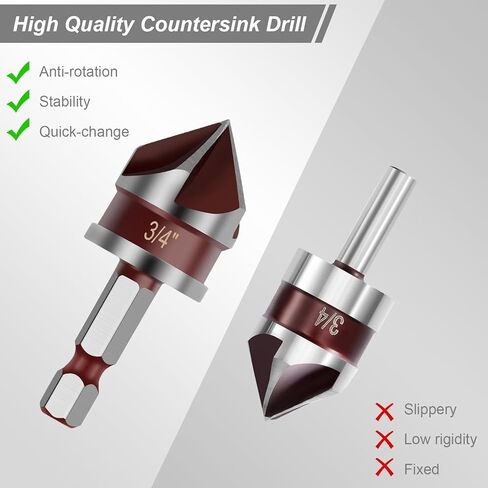 5PCS Countersink Drill Bit Set, 82 Degree HSS Counter Sink Drill Bit for Wood, Metal, Plastic, 1/4"-3/4" with 1/4" Hex Shank Countersink Bit Set in Saudi Arabia