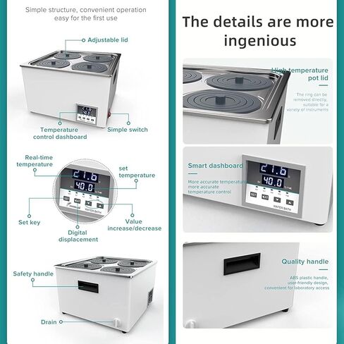 Digital Thermostatic Lab Water Bath with Timing Function, Electric Water Bath Heater 2/4/6 Hole Stainless Steel Inner Tank, with Selectable Openings (4 Holes) in Saudi Arabia