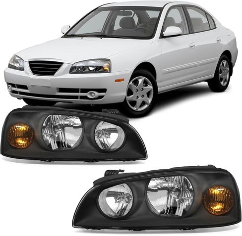 Headlight Assembly for 2006 2007 2008 2009 2010 2011 Honda Civic Sedan 4-Door Black Housing with Amber Reflector Clear Lens Headlamp Replacement LH+RH in Kuwait