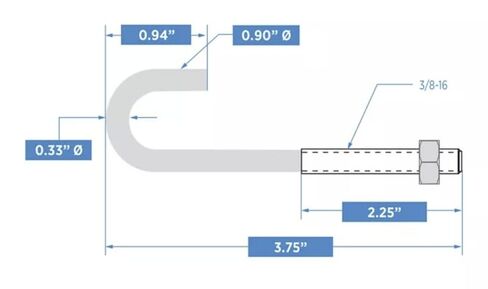 3/8" x 3-3/4", Zinc Plated Steel J Bolt with Hex Nut - Pack of (50) in Saudi Arabia