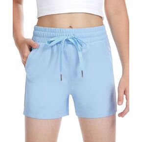 QooNoo شورت رياضي للفتيات مع جيوب، شورت جري خفيف الوزن، شورت مرن بخصر مطاطي، سريع الجفاف للأطفال في سن المراهقة in Kuwait