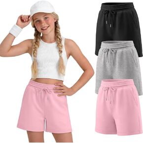 3 Pack Girls Shorts High Elastic Waist Drawstring Sweat Shorts Athletic Summer Casual Basic Pants with Pockets in Kuwait