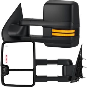 Tow Mirrors Compatible with 2014-2018 Chevy Silverado GMC Sierra, Extended Trailer Towing Side Mirrors with Sequential Switchback Turn Signal, Backup Light, Power Heated Adjustable, Black in Kuwait