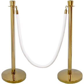 Gold Taper Top Decorative Rope Safety Queue Stanchion Barrier with Domed Base in 3 pcs Set, VIP Crowd Control (72" White Velvet) in Saudi Arabia