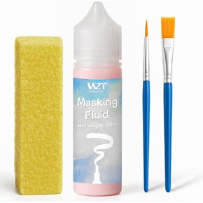 2Pcs Masking Fluid for Watercolor Painting with a Paintbrush and Eraser - Art Masking Fluid Pen Watercolor Medium Art Supplies for Artists - 60ml Blue+60ml White in Kuwait