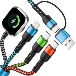 هدايا عيد الميلاد - كابل شحن متعدد USB A/C 4 في 2 لشاحن ساعة Apple/شاحن من النوع C/Lightning، شواحن سفر لأجهزة متعددة، محمول مصمم لـ iWatch وiPhone 17-12 5FT in Kuwait