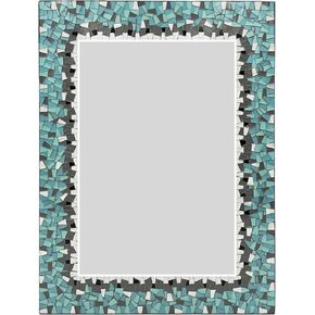 Mosaic Mirror - Handcrafted Wall Art, Sea-Blue, Turquoise & White Mosaic, 32" x 24" Rectangular in Saudi Arabia