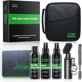 مجموعة تنظيف الجولف جيسكان برو مع فرشاة تنظيف نادي الجولف، منظف المقبض، ملمع النادي، منشفة، أداة مبراة أخدود النادي وحقيبة محمولة، ملحقات الجولف الأساسية للرجال، هدايا الجولف للاعبي الجولف in Kuwait