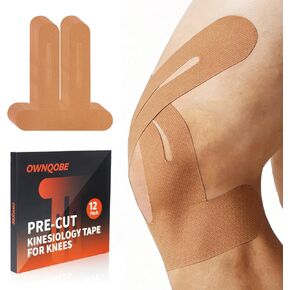 12 Pack Precut Kinesiology Tape for Knees & Shoulder, Knee Support & Stability for Sports, Waterproof & Elastic Tape for Knee Pain Relief, Breathable Hypoallergenic & Latex-Free, Black in Saudi Arabia