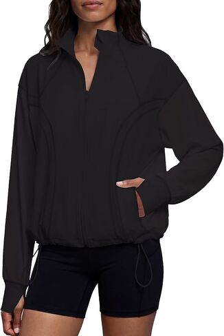 سترة Locachy النسائية كبيرة الحجم للجري والتمارين الرياضية سترة رياضية كاجوال للتنزه سيرًا على الأقدام وركوب الدراجات مع فتحات إبهام in Kuwait