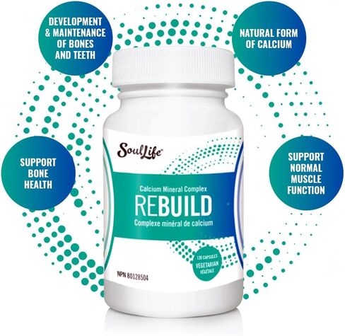 SoulLife Rebuild -Calcium Mineral Complex with Magnesium - Made with Lithothamnium Calcareum Seaweed - Plant-Based Daily Vitamins for Joint Support Supplement - 120 Vegetarian Capsules in Kuwait