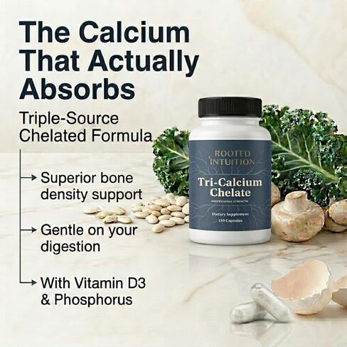 Rooted Calcium Supplement 500 mg with Vitamin D3 - Bone Density Support - High Absorption Multi-Source Complex - Skeletal Strength - Muscle Heart Nerve Function - Tri-Calcium Chelate 180 Capsules in Saudi Arabia