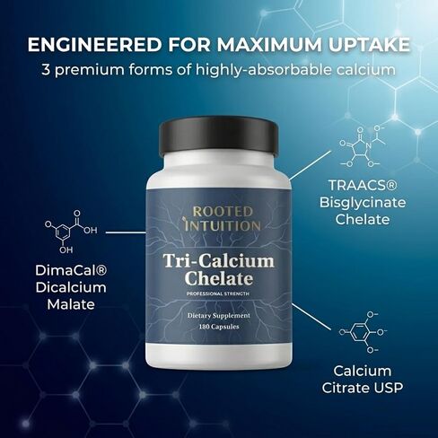 Rooted Calcium Supplement 500 mg with Vitamin D3 - Bone Density Support - High Absorption Multi-Source Complex - Skeletal Strength - Muscle Heart Nerve Function - Tri-Calcium Chelate 180 Capsules in Saudi Arabia