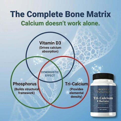 Rooted Calcium Supplement 500 mg with Vitamin D3 - Bone Density Support - High Absorption Multi-Source Complex - Skeletal Strength - Muscle Heart Nerve Function - Tri-Calcium Chelate 180 Capsules in Saudi Arabia