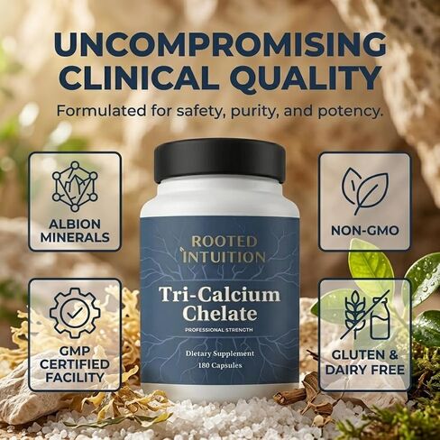 Rooted Calcium Supplement 500 mg with Vitamin D3 - Bone Density Support - High Absorption Multi-Source Complex - Skeletal Strength - Muscle Heart Nerve Function - Tri-Calcium Chelate 180 Capsules in Saudi Arabia