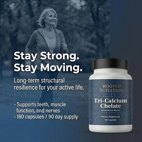 Rooted Calcium Supplement 500 mg with Vitamin D3 - Bone Density Support - High Absorption Multi-Source Complex - Skeletal Strength - Muscle Heart Nerve Function - Tri-Calcium Chelate 180 Capsules in Saudi Arabia