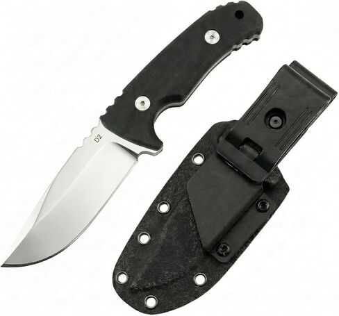 سكين ذو نصل ثابت مع غمد، 3.9 بوصة D2 سكاكين نجاة فولاذية للتخييم، صناعة الأدغال، مقبض مريح G10 هدية معدات النجاة الخارجية للرجال، أسود in Kuwait