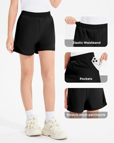 Girls Athletic Shorts High Waisted Running Shorts with Pockets Soccer Gym Sports Active Shorts for Kids in Saudi Arabia