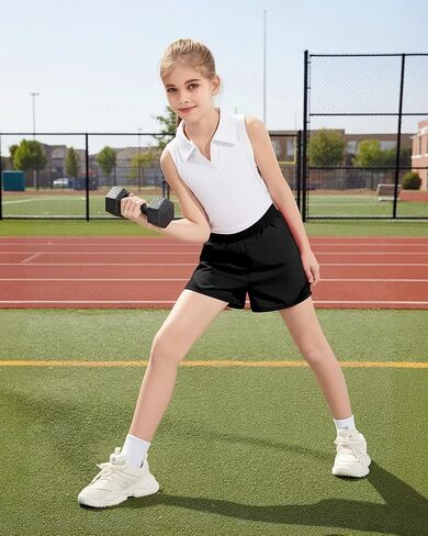 Girls Athletic Shorts High Waisted Running Shorts with Pockets Soccer Gym Sports Active Shorts for Kids in Saudi Arabia