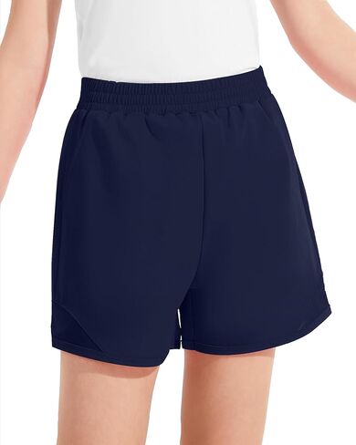 Girls Athletic Shorts High Waisted Running Shorts with Pockets Soccer Gym Sports Active Shorts for Kids in Saudi Arabia