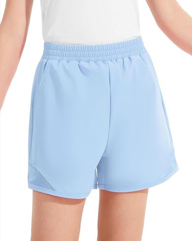 Girls Athletic Shorts High Waisted Running Shorts with Pockets Soccer Gym Sports Active Shorts for Kids in Saudi Arabia