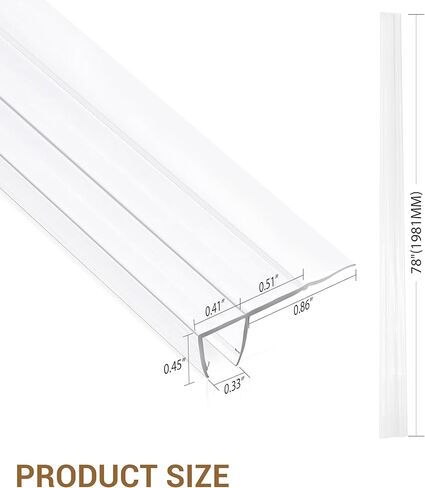 Bathroom Shower Glass Door Side Seal Strips, F-Shape Length 78 Inch 2PCS Transparent PVC Door Side Seall Strips with Magnetic Stripe for 3/8" (10mm) Thick Framless Glass Panel in Kuwait