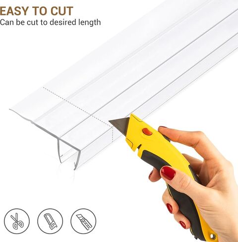 Bathroom Shower Glass Door Side Seal Strips, F-Shape Length 78 Inch 2PCS Transparent PVC Door Side Seall Strips with Magnetic Stripe for 3/8" (10mm) Thick Framless Glass Panel in Kuwait