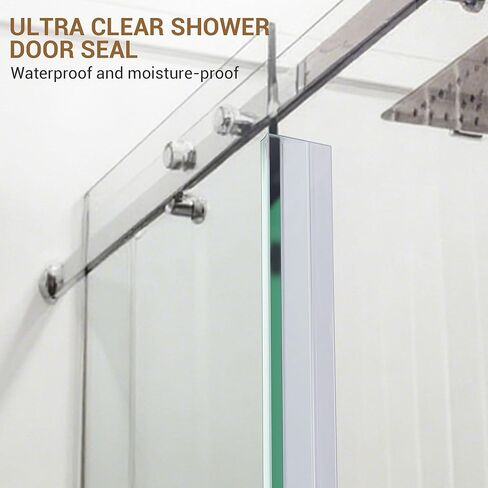 Bathroom Shower Glass Door Side Seal Strips, F-Shape Length 78 Inch 2PCS Transparent PVC Door Side Seall Strips with Magnetic Stripe for 3/8" (10mm) Thick Framless Glass Panel in Kuwait