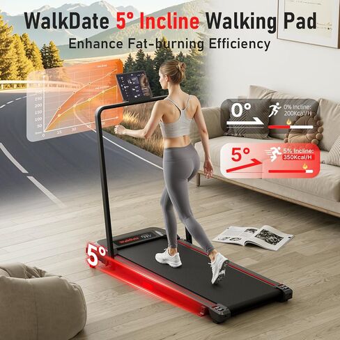Walking Pad, Incline Walking Pad Treadmill, Under Desk Treadmills 265 Lbs Capacity, 2.5HP Low Noise Portable Running Machine for Home and Office, with LED Display, Remote Control in Kuwait