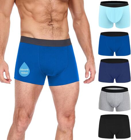 CITURALAN Incontinence Underwear for Men - 150ml Ultra Absorbency, 5-Layer Leakproof Technology, Machine Washable, Reusable Bladder Control for Men 5 Pack (5 Color, M) in Kuwait