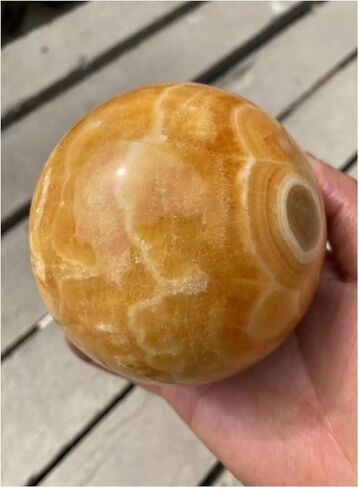 1 قطعة 200-250 جرام كرة كريستالية من الكالسيت الأصفر والبرتقالي in Kuwait