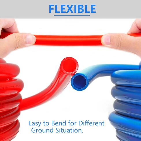 1/2 Inch PEX-B Pipe/Tool Kit: Blue & Red Each 100 Feet PEX Tubing with 62 Pack PEX Fittings - 40 Pcs Pex Stainless Steel Clamps, 2 Drop-Ear Elbow, 10 Elbow, 5 Tee, 5 Coupling in Saudi Arabia