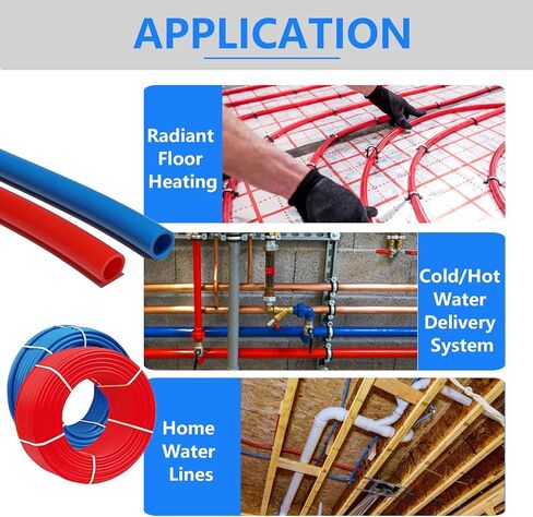1/2 Inch PEX-B Pipe/Tool Kit: Blue & Red Each 100 Feet PEX Tubing with 62 Pack PEX Fittings - 40 Pcs Pex Stainless Steel Clamps, 2 Drop-Ear Elbow, 10 Elbow, 5 Tee, 5 Coupling in Saudi Arabia