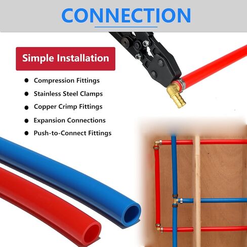 1/2 Inch PEX-B Pipe/Tool Kit: Blue & Red Each 100 Feet PEX Tubing with 62 Pack PEX Fittings - 40 Pcs Pex Stainless Steel Clamps, 2 Drop-Ear Elbow, 10 Elbow, 5 Tee, 5 Coupling in Saudi Arabia