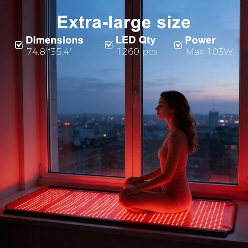 Full Body Red Light Therapy Mat, 74.8"*35.4" Whole Red Light Therapy Pad for Body with 660nm & 850nm, 1260 LEDs redlight Blanket with Adjustable Timer & Intensity, Gifts for Women, Men, and Pets in Saudi Arabia
