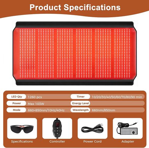 Full Body Red Light Therapy Mat, 74.8"*35.4" Whole Red Light Therapy Pad for Body with 660nm & 850nm, 1260 LEDs redlight Blanket with Adjustable Timer & Intensity, Gifts for Women, Men, and Pets in Saudi Arabia