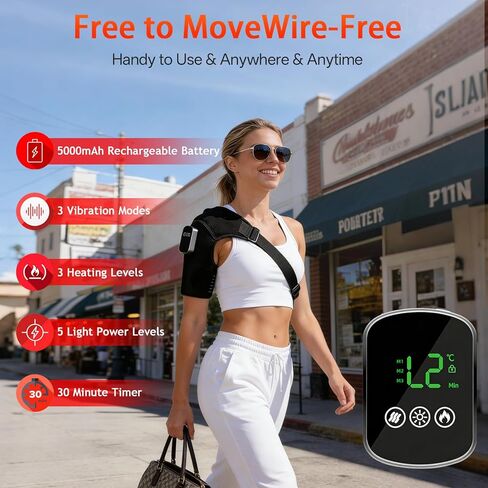 Red Light Therapy for Shoulder with Heat & Massage, 6 Modes, 5000mAh Cordless Controller, 228 LEDs 660nm & 850nm, Portable Heated Shoulder Wrap, 120–480 Min Runtime (Black) in Saudi Arabia