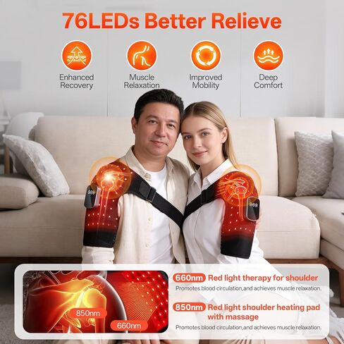 Red Light Therapy for Shoulder with Heat & Massage, 6 Modes, 5000mAh Cordless Controller, 228 LEDs 660nm & 850nm, Portable Heated Shoulder Wrap, 120–480 Min Runtime (Black) in Saudi Arabia