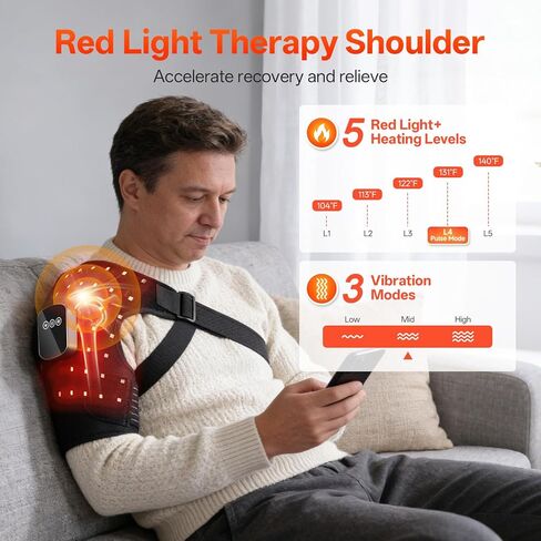 Red Light Therapy for Shoulder with Heat & Massage, 6 Modes, 5000mAh Cordless Controller, 228 LEDs 660nm & 850nm, Portable Heated Shoulder Wrap, 120–480 Min Runtime (Black) in Saudi Arabia