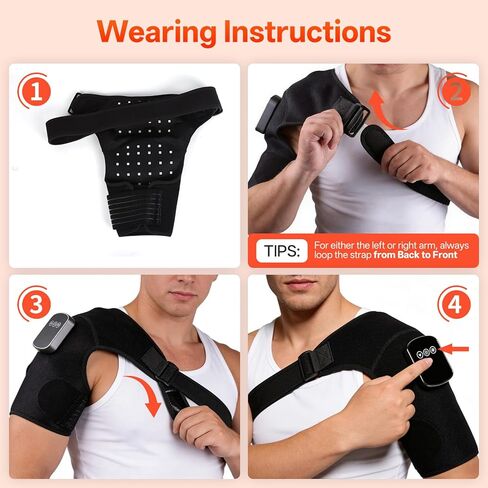 Red Light Therapy for Shoulder with Heat & Massage, 6 Modes, 5000mAh Cordless Controller, 228 LEDs 660nm & 850nm, Portable Heated Shoulder Wrap, 120–480 Min Runtime (Black) in Saudi Arabia