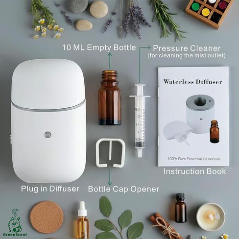 Waterless Essential Oil Diffuser : Plug in Diffuser for Bathroom, Bedroom, Living Room, Kitchen. Daily 12H Timer Intermittent Dry Mist, Fits 10ml Oil Bottles,(2026 New Model) in Saudi Arabia
